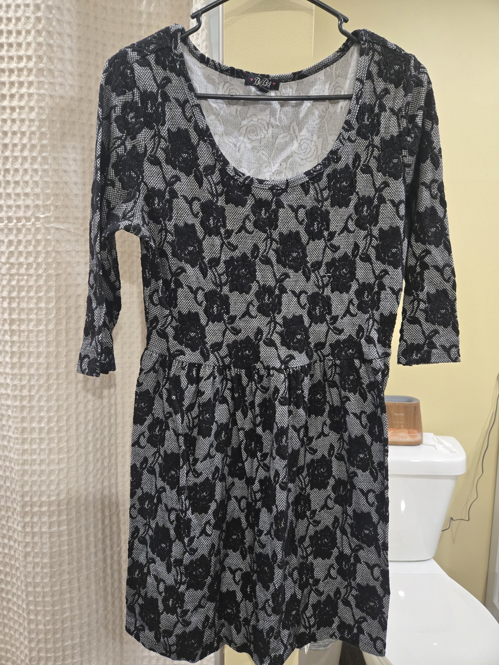 BeBop Black and White Floral Lace-Effect Midi Dress